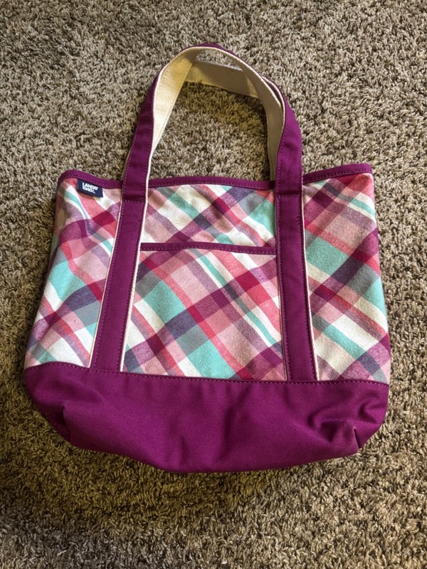 LANDS END Plaid Canvas 6-Pocket Tote Bag 17×13 in Great for Christmas!!
