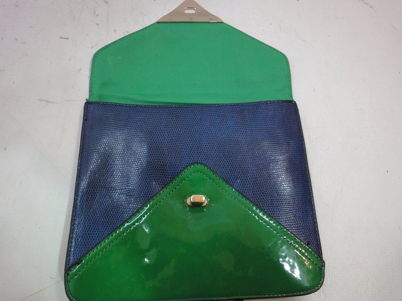 Sandra Roberts Small Blue and Green Square Cross Body with Silver Tone gallery