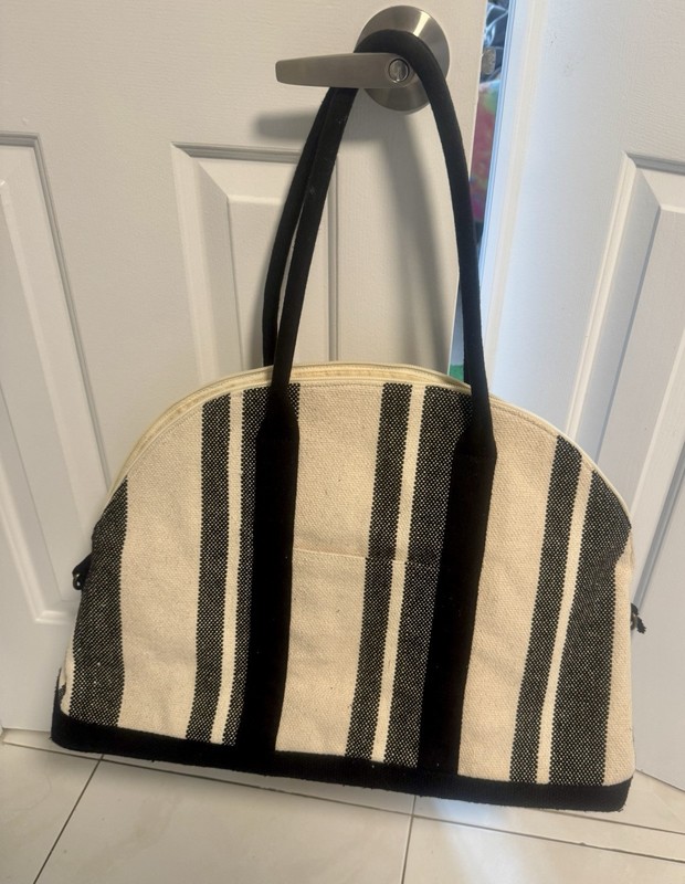 Universal Thread Goods Co. Cream and Black Stripe Weekender Duffel Large gallery