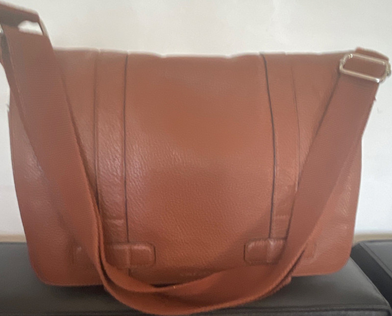 Cole Haan Brown Pebbled Shoulder Bag with Snap Closure & Strap Accent
