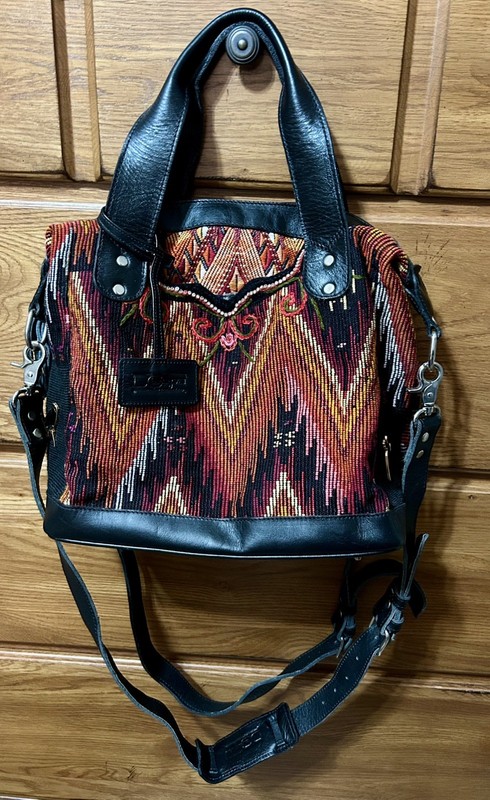 Nena & Co Medium Convertible Day Bag MCDB OOAK Vintage Huipil Black Leather Pins