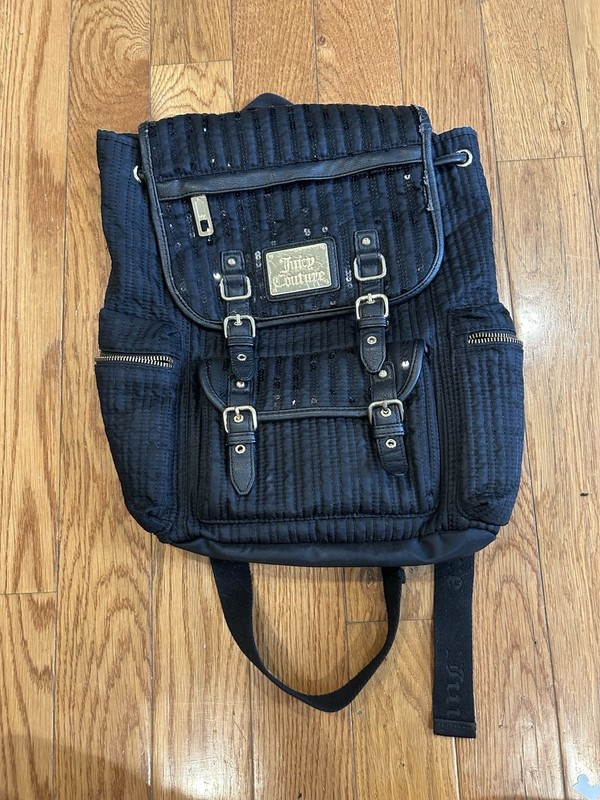 Juicy Couture Vintage Black Sequin Quilted Mini Backpack Goth Y2K Glam Bag gallery