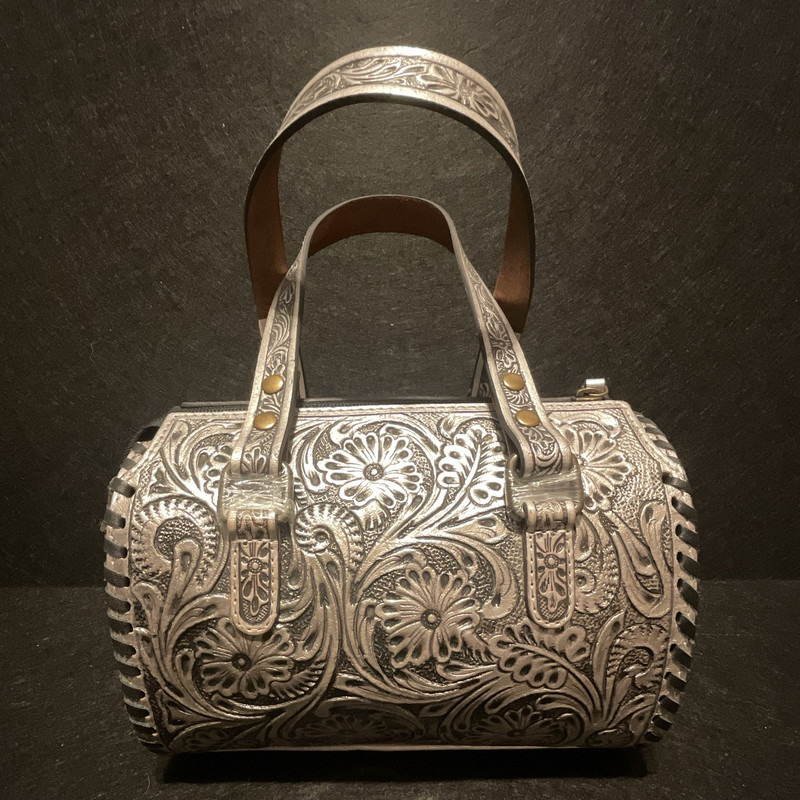 Silver Size Small Tooled Leather Speedy Bag Detachable Adjustable Strap