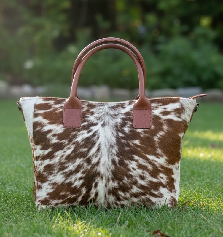Handmade Cowhide Shoulder Bag, Natural Cowhide Tote Bag, Cow Leather Bag,
