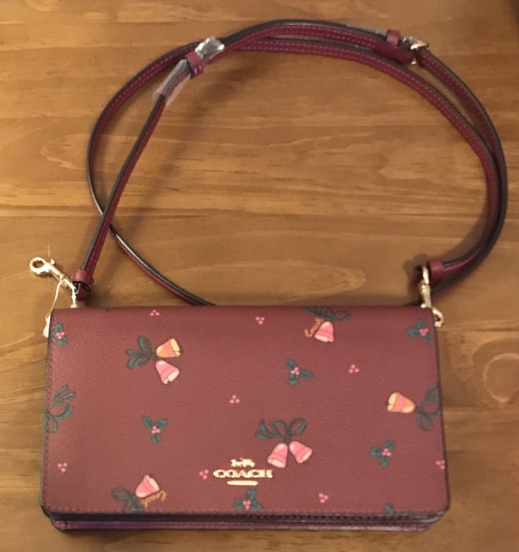 Coach Christmas Holiday Bells Small Handbag Shoulder Bag Black Cherry CF356 NEW