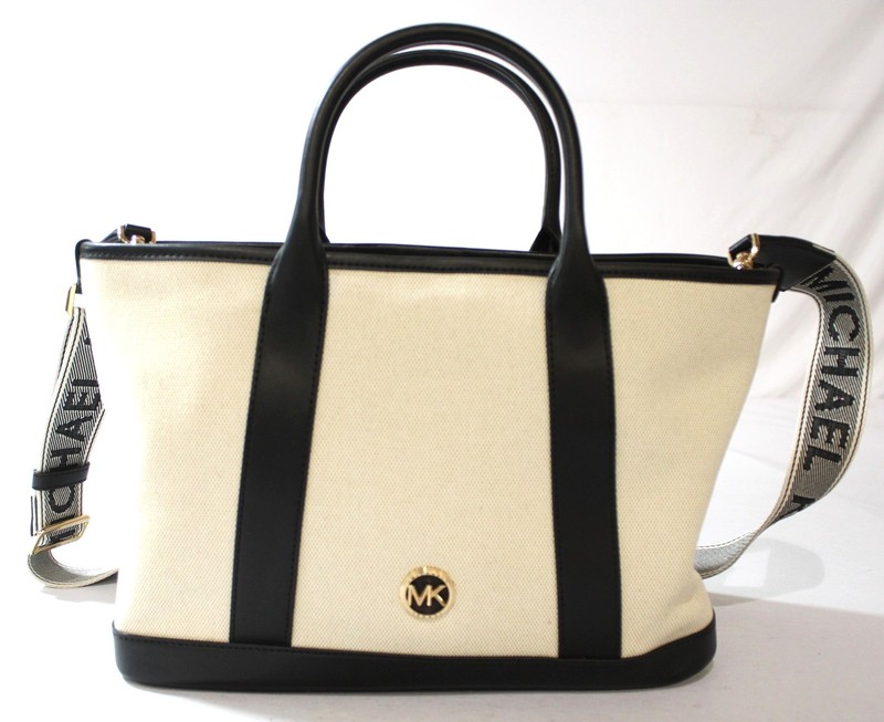 Michael Kors Women’s Luisa Medium Canvas Satchel Bag NC3 Natural/Black One Size