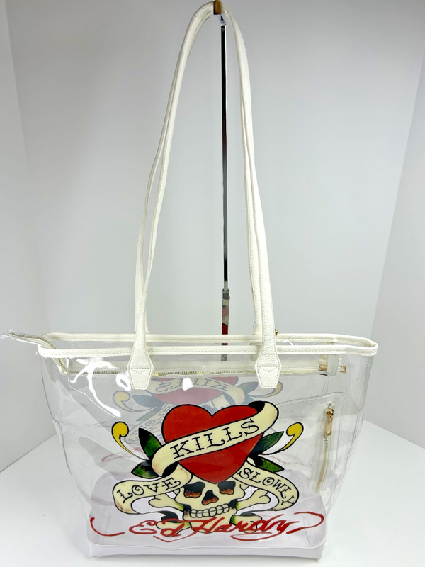 Ed Hardy Love Kills Slowly Clear PVC Tote Bag Y2k Tattoo Skull Stadium Approved gallery