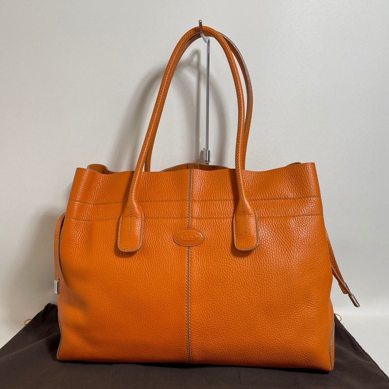 Tod’s Leather Orange Tote Bag Women’s Authentic Leather Handbag From Japan