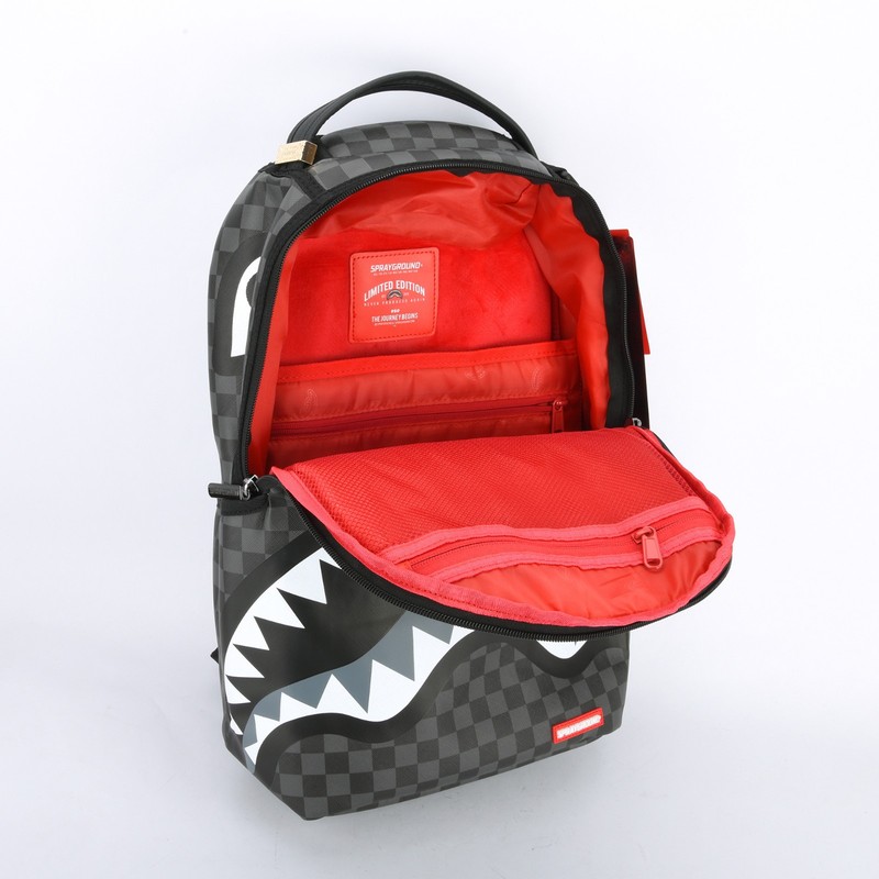 Sprayground Shark Lights Out Effect Leather Backpack Unisex Plaid Black Gray gallery