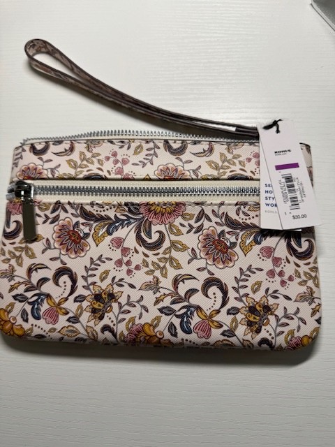 Apt 9 wristlet purse paisley print rfid blocking 3 card slots 2 zippers