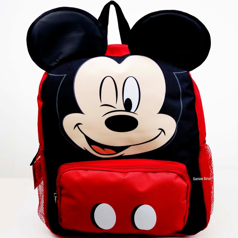 Disney Mickey Mouse Large Backpack Happy Face w/Ears 16" School Bag New gallery