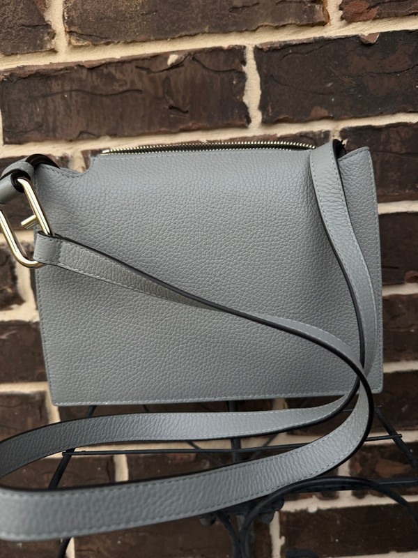 NWT $398 Furla Nuvola Cenere Grey Grained Calf Leather Crossbody S gallery