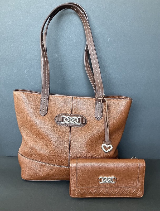 BRIGHTON INTERLOK COLLECTION TARA TOTE BOURBON BROWN LEATHER SHOULDER BAG SET