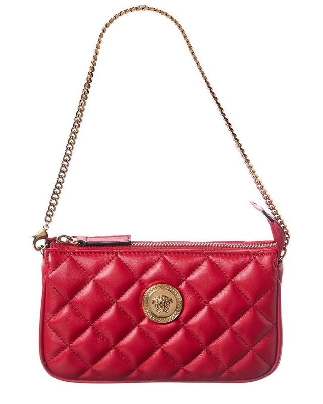 NWT Versace La Medusa Red Quilted Lambskin Logo Medallion Pochette Shoulder Bag