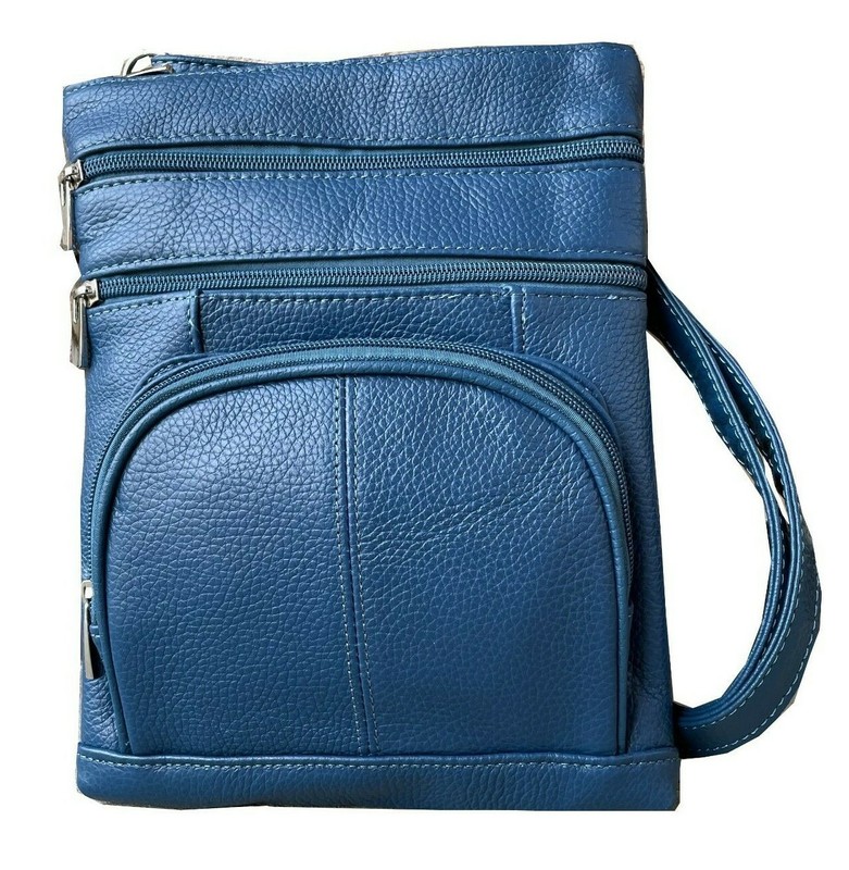 Roma Leathers Genuine Leather Multi-Pocket Crossbody Purse Bag, XL gallery