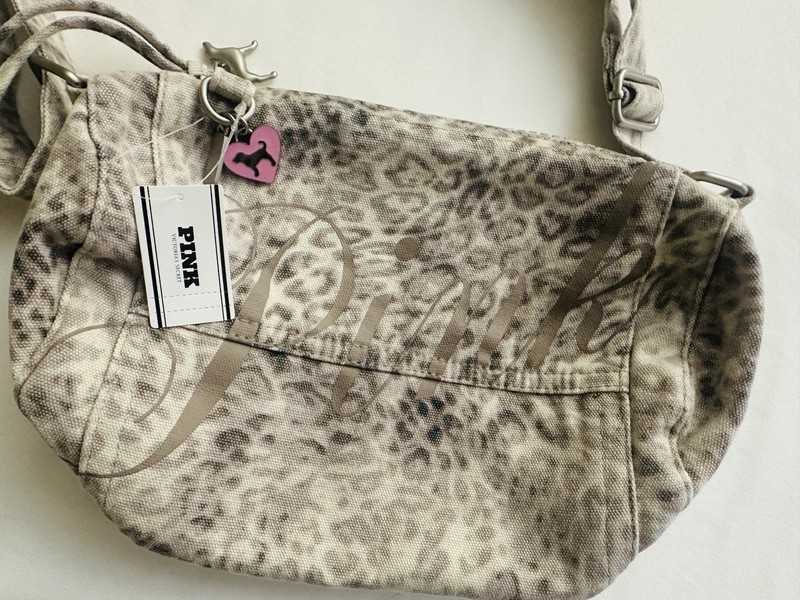 VS PINK Beige Leo Haze Leopard Print Canvas Rolled Duffle Shoulder Bag gallery