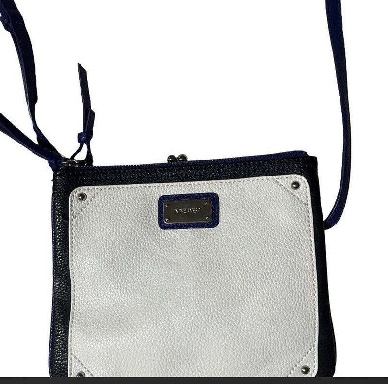 Nine West Blue/White Colorblock Pebbled Crossbody Bag Zip Silver Coin Purse
