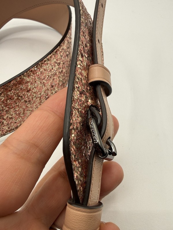 COACH logo leather novelty crossbody strap/belt pink rose gold chunky glitter gallery