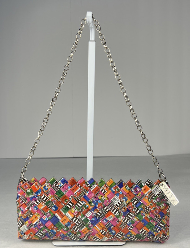 Mitz M&M Candy Wrapper Zip Purse w/Chain Strap Handmade One-of-a-Kind Mexico gallery