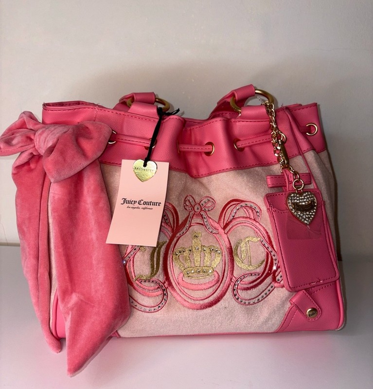 Juicy Couture Pink Velour Lovers Club Tote Bag With Bow