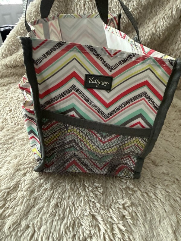 Thirty-one Small Travel Bag- Multi Color Stripes - Extra Outside Pockets gallery