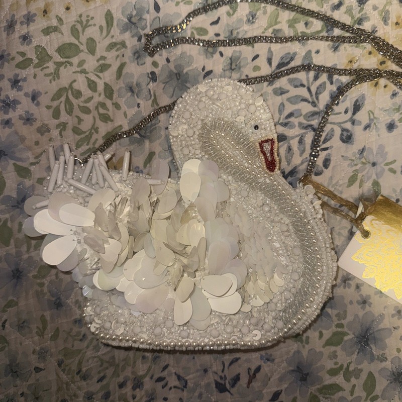 Viral White Swan Beaded Sequin Bag Crossbody From India to You NWT