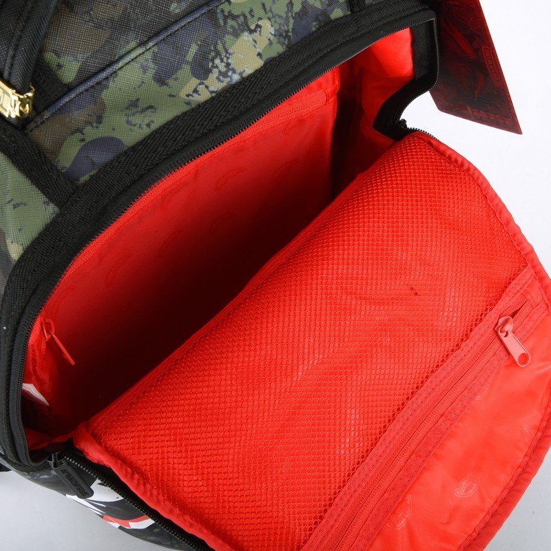 Sprayground Shark T-REX City DLXSV Leather Backpack Unisex Plaid Gray Green Camo gallery