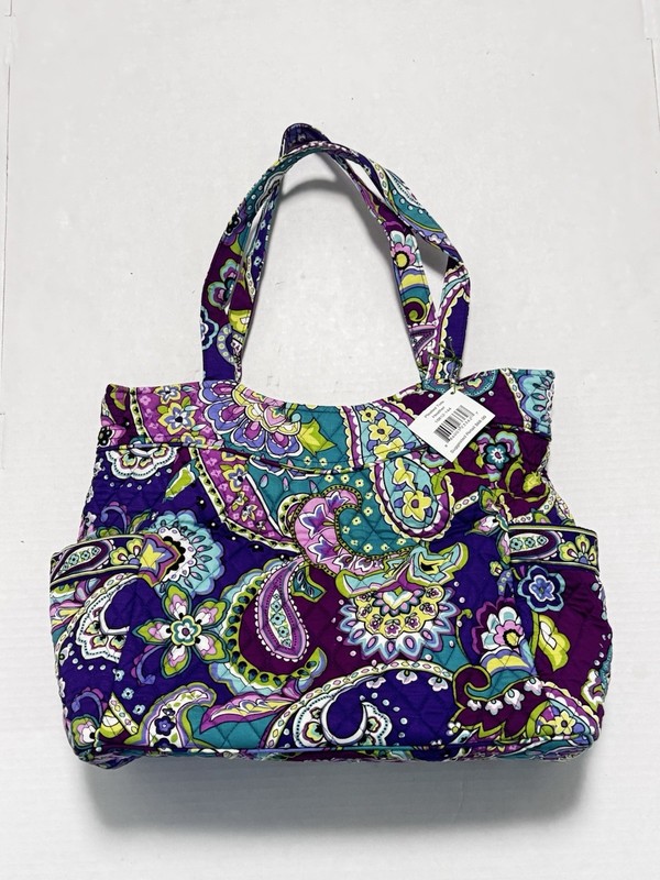 Vera Bradley Heather Pleated Tote Bag NWT Purple Paisley Quilted