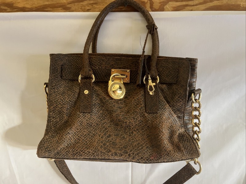 Michael Kors Hamilton EW Distressed Mocha Brown Leather Satchel