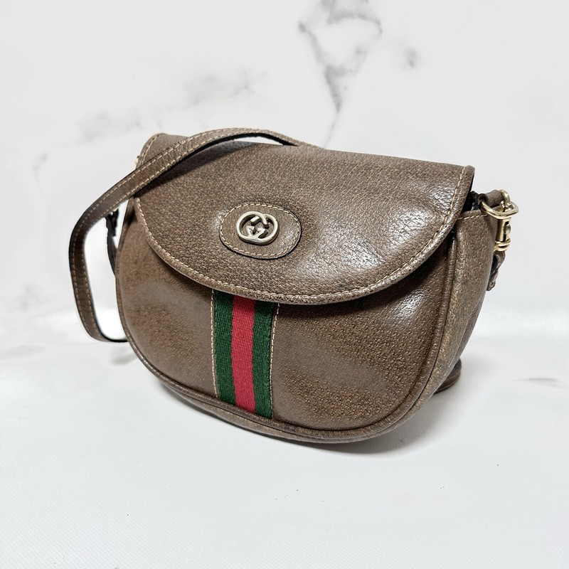 Vintage GUCCI Sherry Line Shoulder Crossbody Bag Purse Brown Leather Authentic