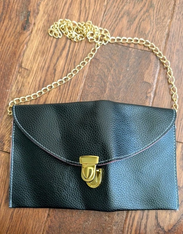 Black Clutch With Removable Gold Chain