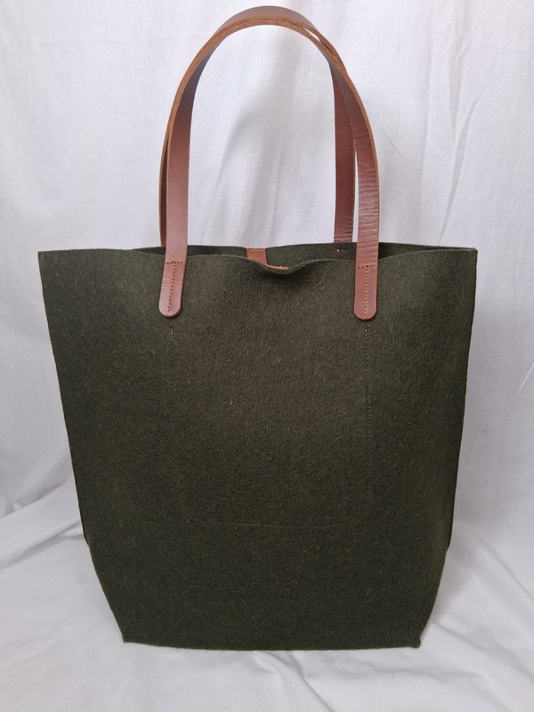 Ballard Olive 100% Wool tote shopping bag, With leather Straps.
