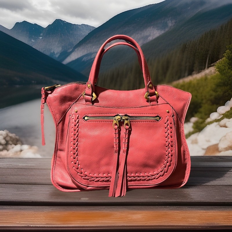 OrYANY Sarah Whip Stitch Rose Pebble Leather Satchel Shoulder Bag w/Strap 13×10