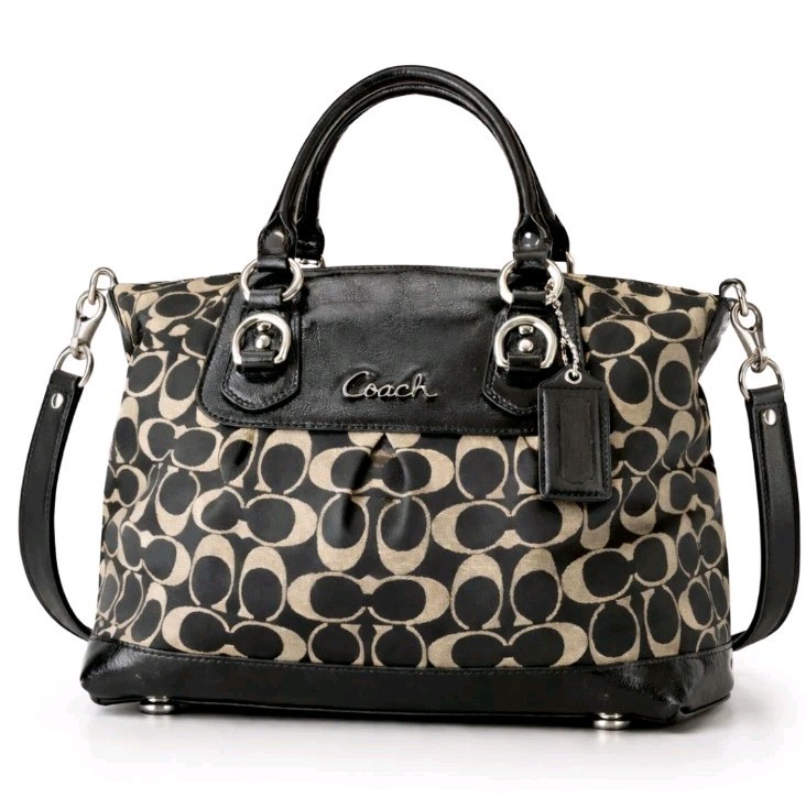 COACH Ashley Satchel Bag Black Signature C Jacquard Patent Leather Convertible gallery