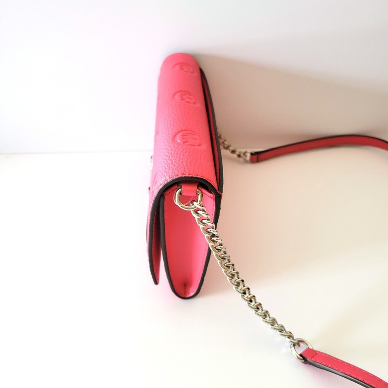 Michael Kors Carson Large Wallet Chain Strap MK Debossed Faux Leather Hibiscus gallery