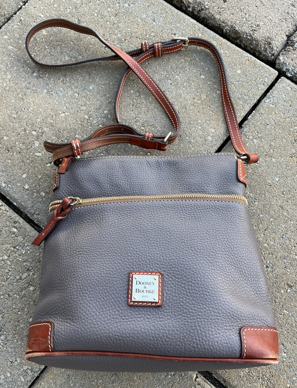 Dooney & Bourke Taupe Gray Elephant Pebble Leather Zip Crossbody Bag ..