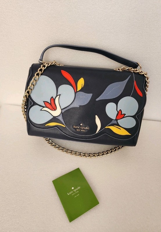 KATE SPADE Emelyn Briar Lane Floral Navy Leather Purse Crossbody Bag Chain