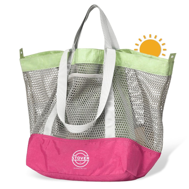 Extra Large Mesh Nylon Beach Bag, Vacation, Pool, Shopping, Toy, & Travel Tot...
