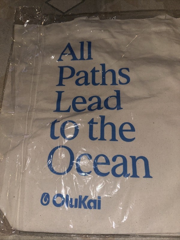 Olukai Canvas Tote Bag, NEW, 14" x16" with handles, All Paths Lead to the Ocean