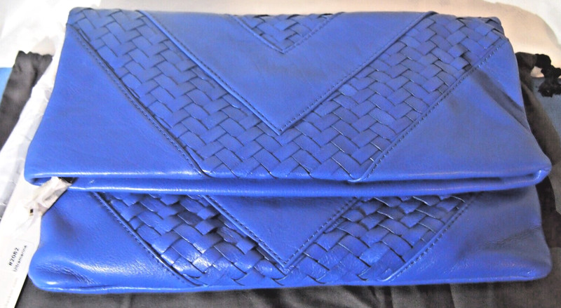 Christopher Kon Leather Fold-over Clutch In Ultramarine-Royal Blue-NWT-12″ Wide