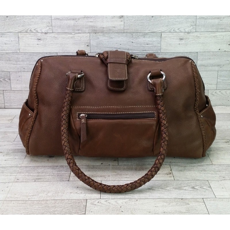 Donald J Pliner Brown Leather Barrell Bag Shoulder Bag Designer