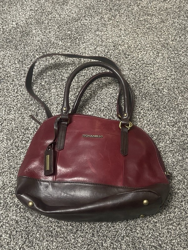 Tignanello red and brown Leather zip zip satchel shoulder crossbody purse bag