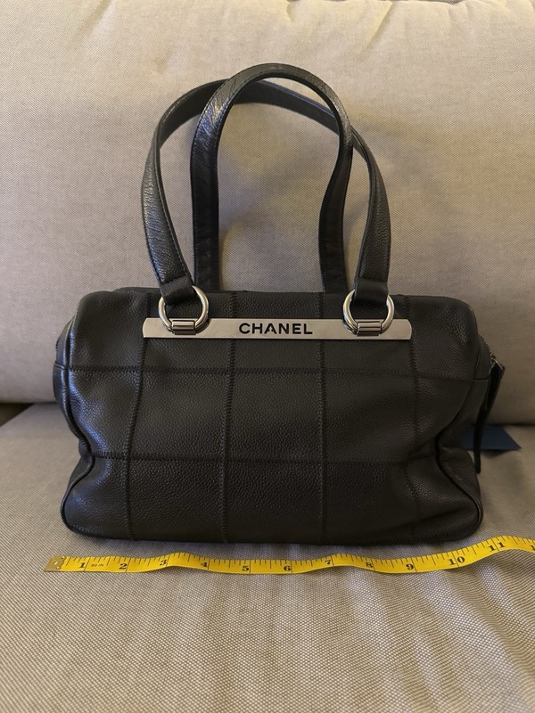 CHANEL Black Chocolate Bar Caviar Grained Satchel Top Handle SHW Dust Bag Medium