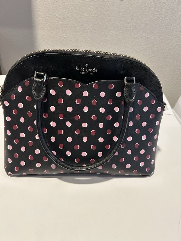 Kate Spade New York Polka Dot Satchel Top Handle Bag Black Pink Burgundy White
