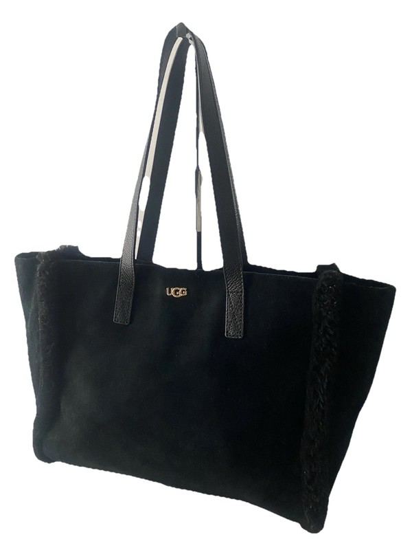 Ugg Australia Tote Sheepskin Suede Leather Tote Shoulder Bag Black Large