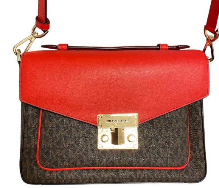 Michael Kors Rose Red Brown Leather Messanger corsbody bag GB12o3