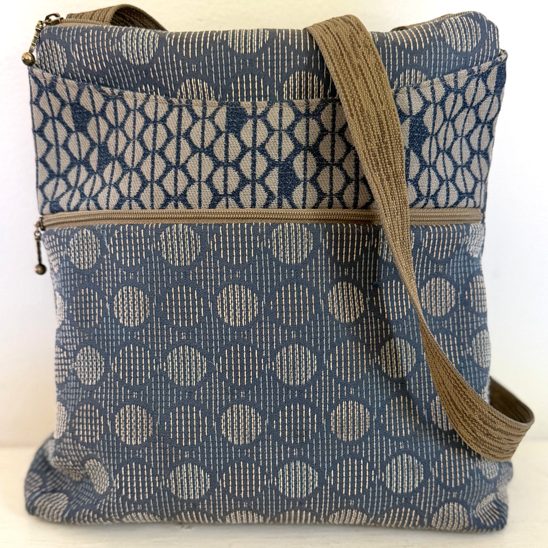 Maruca Crossbody Bag Blue Geometric Tapestry 11″x10″x3″ Handmade In Colorado