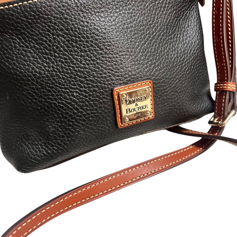 Dooney & Bourke Black Pebble Grain Leather Crossbody Tan Trim Small Messenger gallery