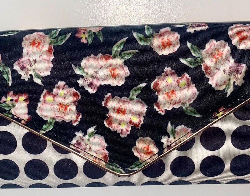 Aldo Pink Black Floral Polka Dot Clutch