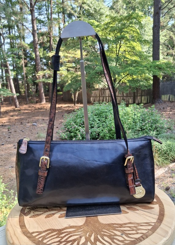 Vintage Brahmin Black Leather Brown Croc Embossed Tuscan Collection Melanie Tote gallery